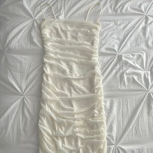 Ruched Mesh Bodycon Knee Length Dress